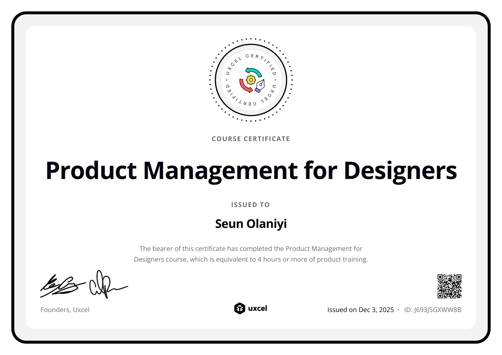 Seun Olaniyi's certificate